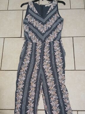 LOFT Womens Size S Navy Floral Sleeveless V-Neck Jumpsuit